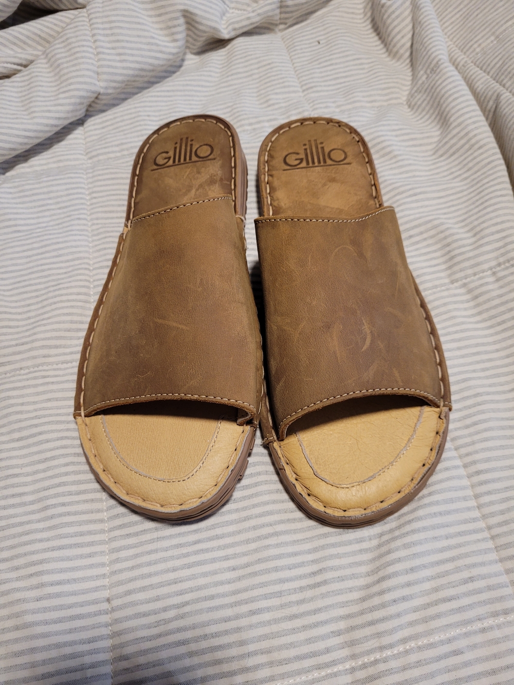Gillio Men’s Brown Leather Slide Sandals